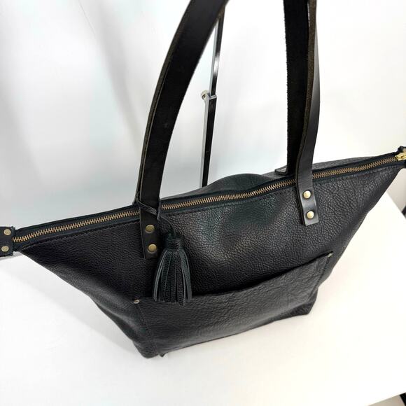 Portland Leather Goods Large Tote Bag Black Pebbled Leather Zipper Top Travel - Picture 4 of 9